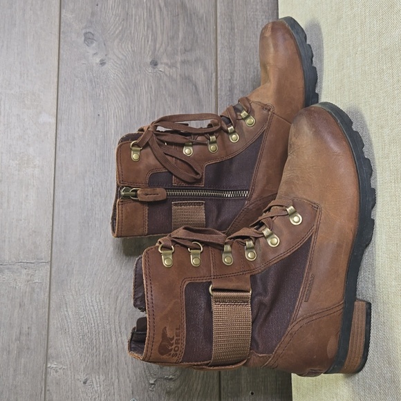 Women's Sorel Dark Brown Water Proof Leather Boots sz 7.5 - Picture 2 of 9